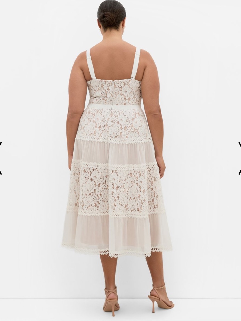 City Chic Rosalyn Lace Cream Beige Tiered Midi Tank Dress L/20 - Picture 11 of 12